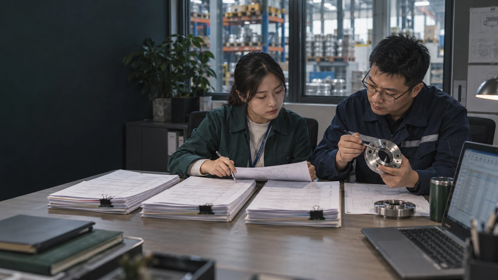 采购与技术人员比对供应商报价和供货范围，AI生成的业务场景示意。